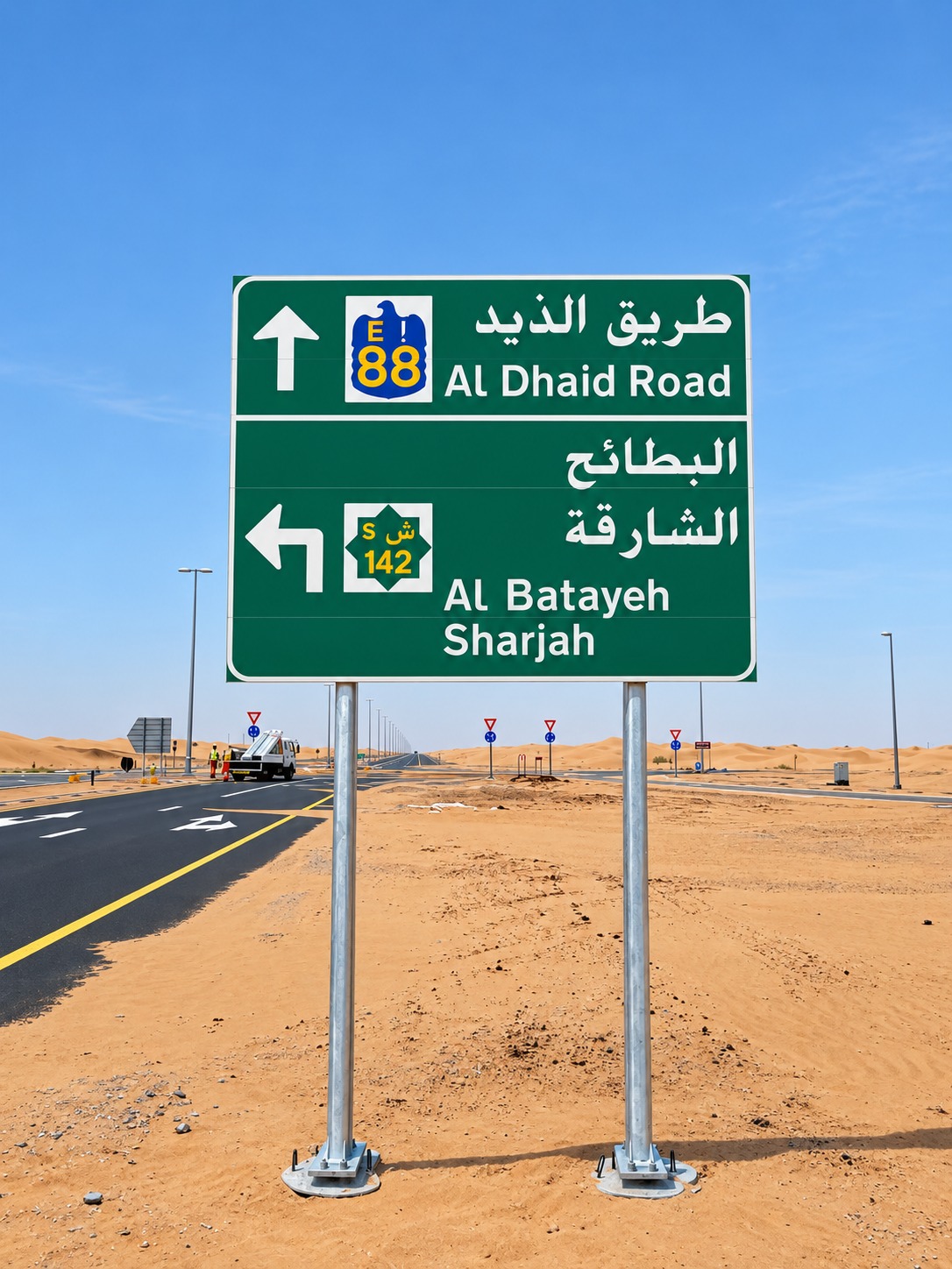 Destination Signs image 07 — Al Dhaid Road / Al Batayeh / Sharjah green destination sign