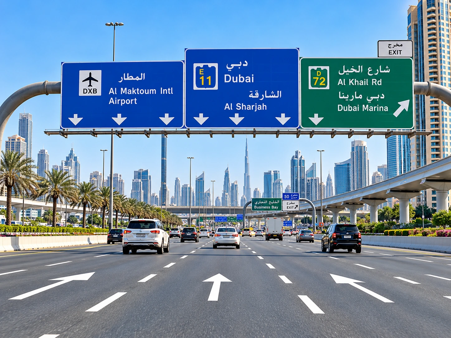 Overhead direction gantry on a Dubai road