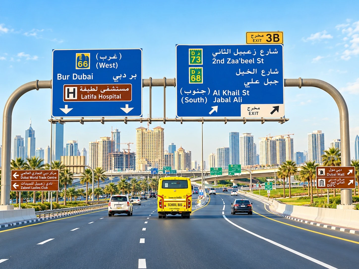 Dubai Bur Dubai and Jebel Ali road signs