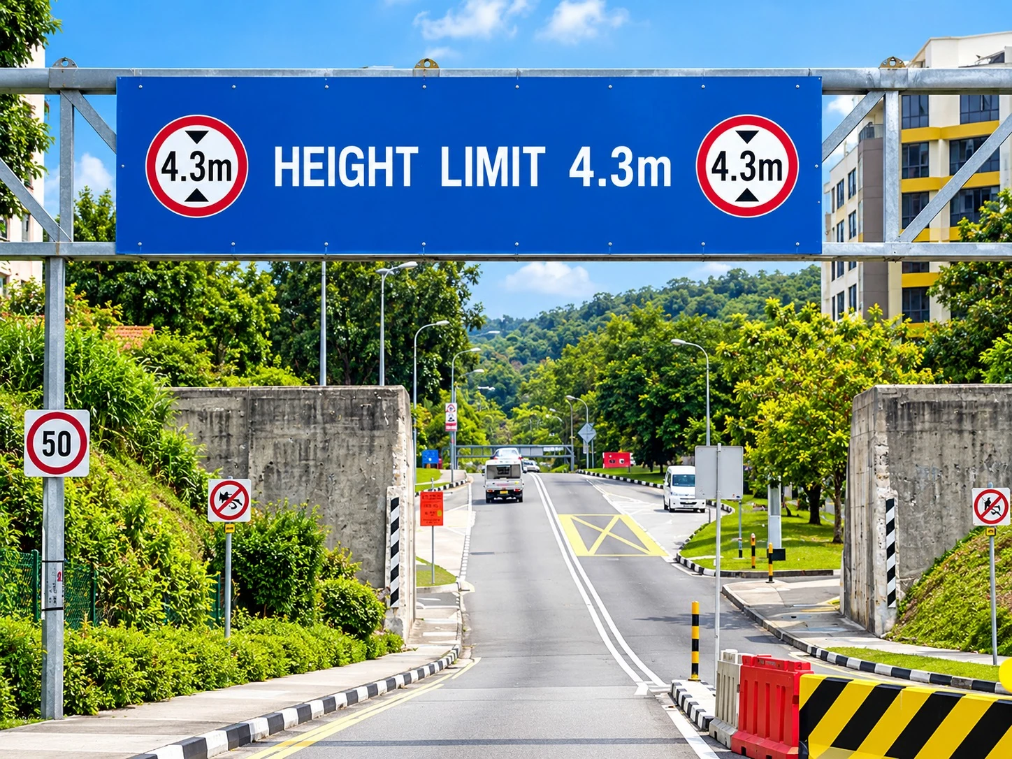 Four point three metre height restriction gantry sign