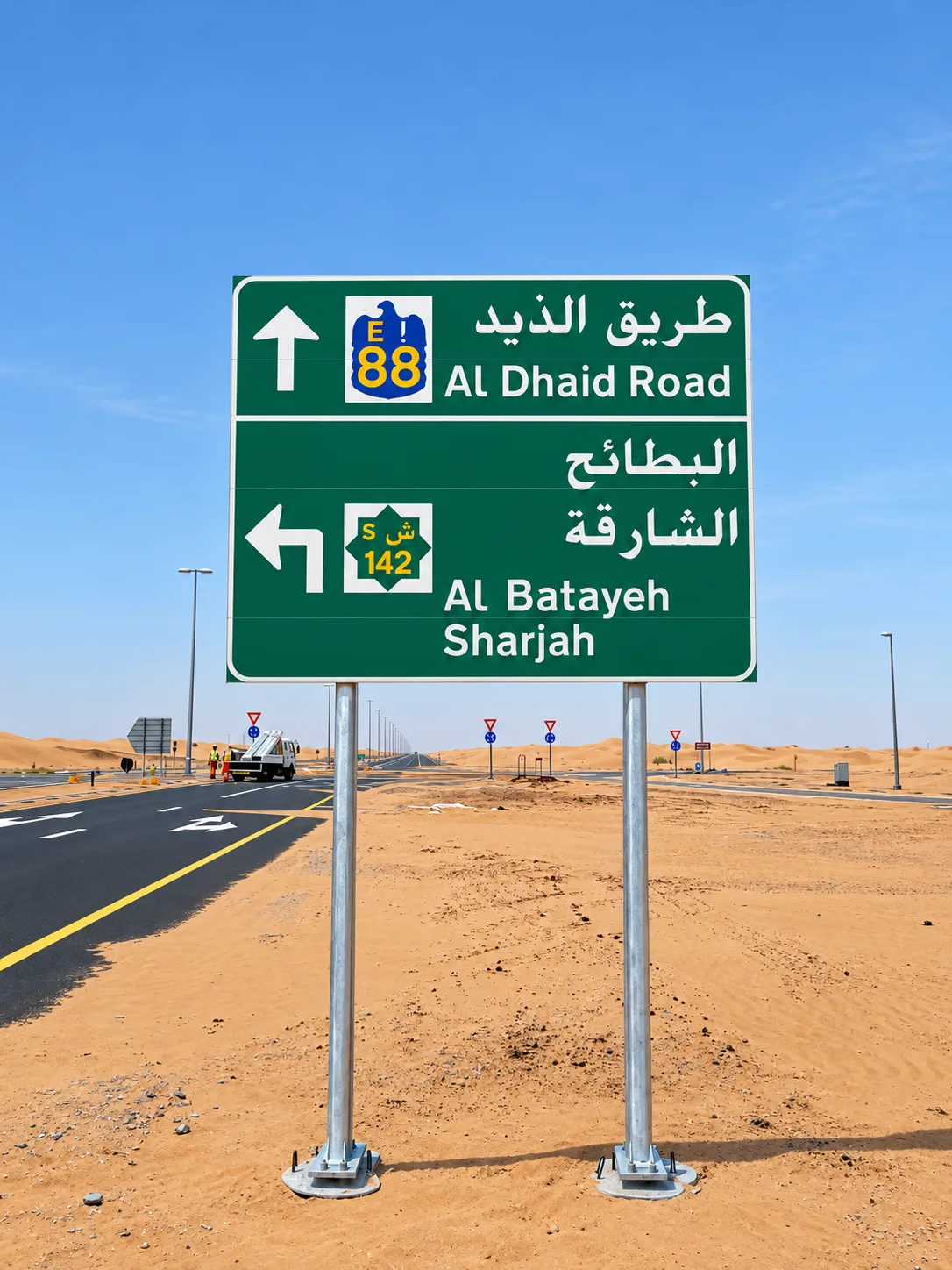 Al Dhaid / Sharjah green ground sign, illustrative capability imagery only