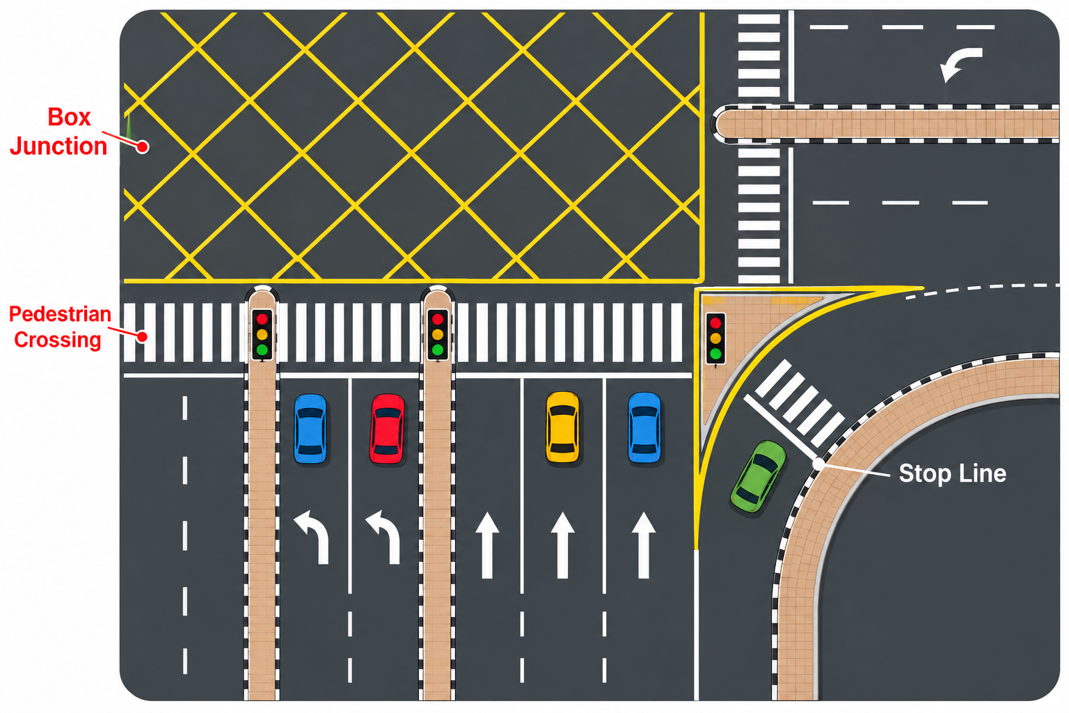 Box junction and zebra crossings diagram